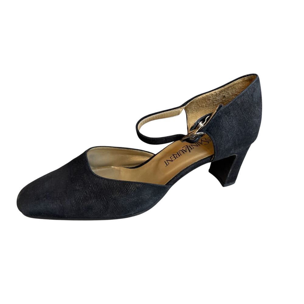 Vintage Yves Saint Laurent Art Nouveau Ankle Strap Heels Black 37